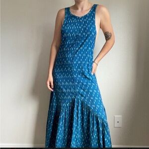 Free People Blue One Love Prairie Maxi Short Casual Dress Geometric Cotton